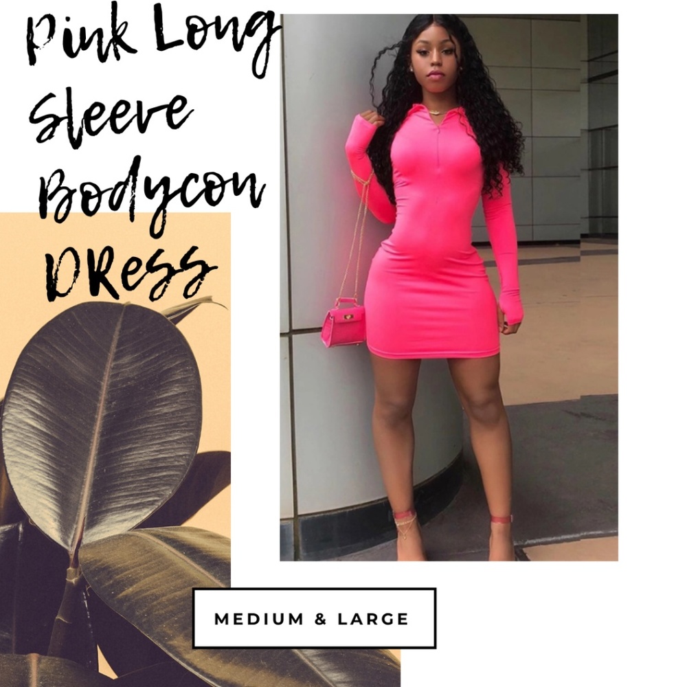 Pink Long Sleeve Bodycon Dress
